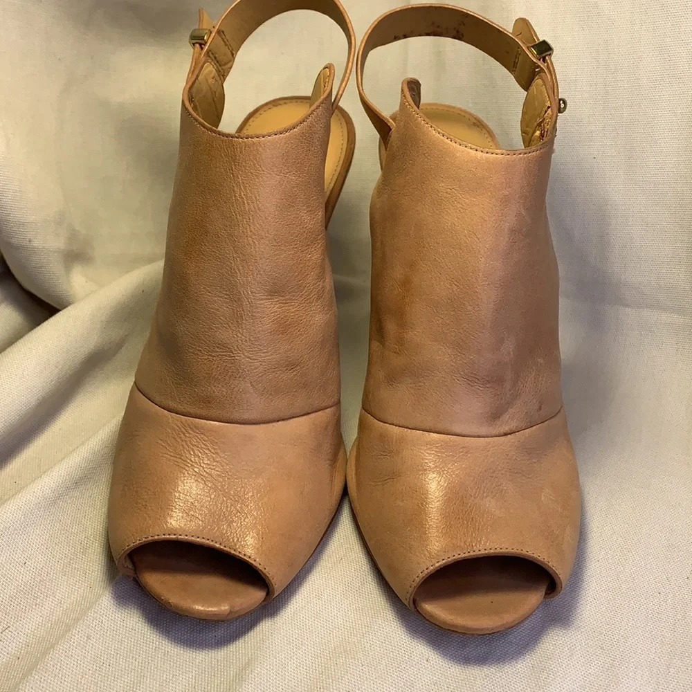 Coach peep toe leather wedge slingback shoes
